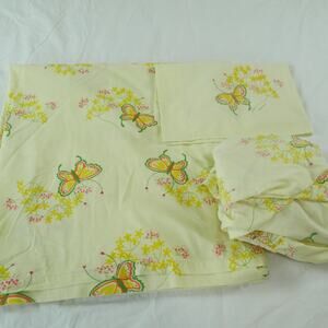 Vintage 70s Queen Sheet Set Yellow Floral Butterflies Marlene Tastemaker Dainty